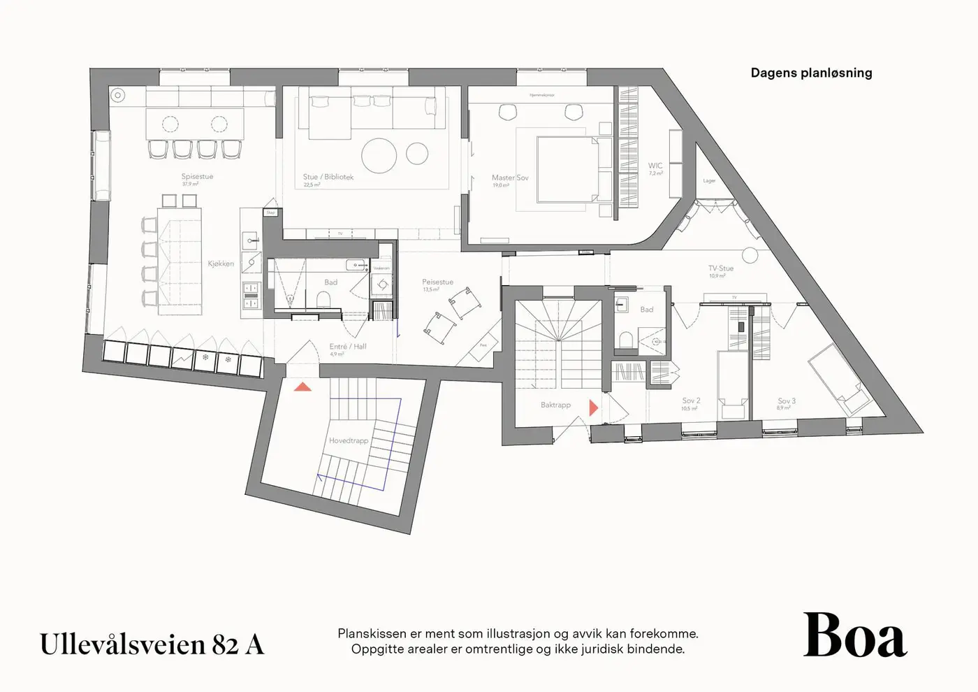 En gjennomgående hjørneleilighet på 150 m² med en sjenerøs og fleksibel planløsning. Kjøkken og hovedbad ble oppgradert i 2023.